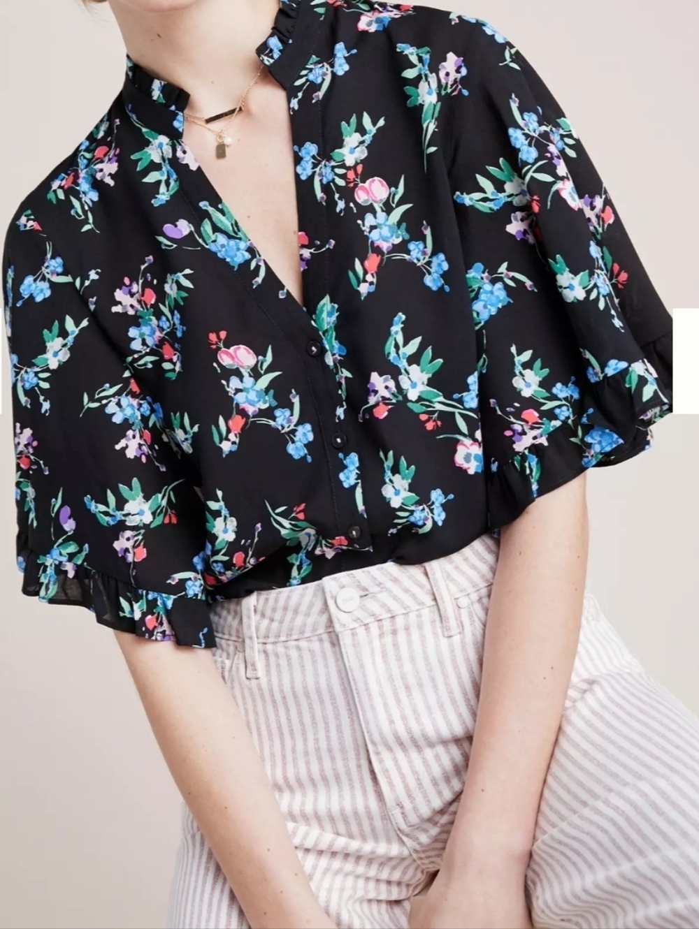 Maeve Aveiro Flutter-Sleeved Buttondown – Size XS